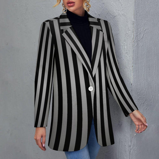 Women's Gray & Black Pinstripe Summer Event Fun Blazer Jacket