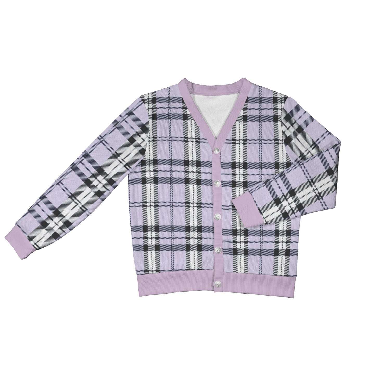 Women's Cardigan Burb Design Lightblue Black Plaid Fall Season Women's Ribbed Cardigan (Model H73)