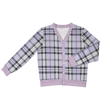 Women's Cardigan Burb Design Lightblue Black Plaid Fall Season Women's Ribbed Cardigan (Model H73)