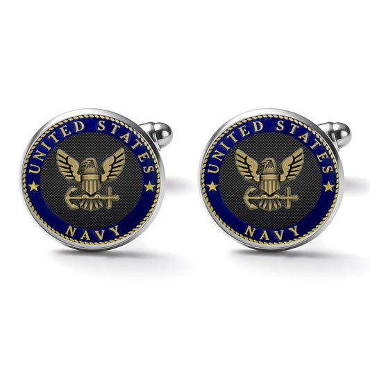 Men's Custom Made Alloy Silver W Black Carbon Fiber Background U.S. Navy Anchor  Insignia In Black & Silver Come With Your Initials On Them....