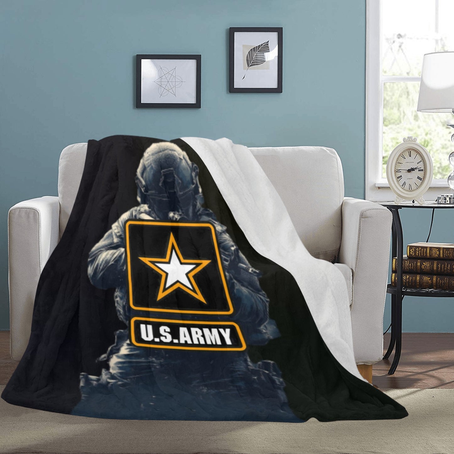 Large Black Microfiber Micro Fleece Flannel 70X80 Inch Soft Warm Monogram U.S. Army Insignia Black Blanket...