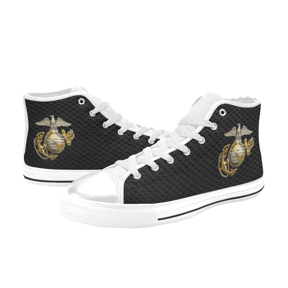U.S. Marine Corps Black Men’s Classic High-Top Canvas Shoes  Lace-Up Round Toe Metal Eyelets Comes With Name And Rank Name On The Outer Quarter...