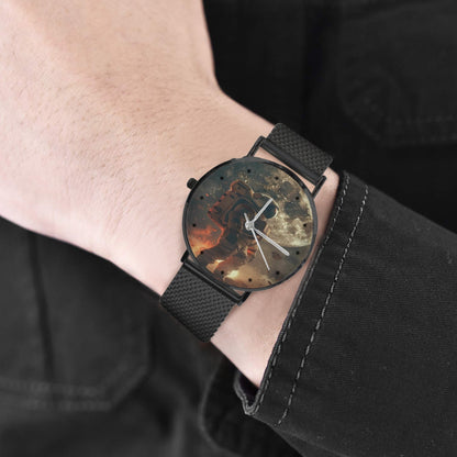 Men's Women's Karman Line Astronaut Walking  View To The Moon Dial Waterproof Monogram Black Stainless Steel Dress Watch...