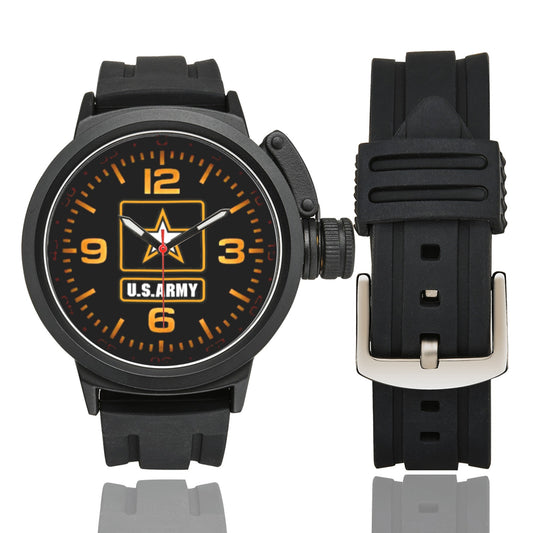 Men's US Army Large Black Orange Print Dial Miyota Quartz Movement Waterproof Monogram Sports Watch Come With Name Or Name And Rank On Dial...
