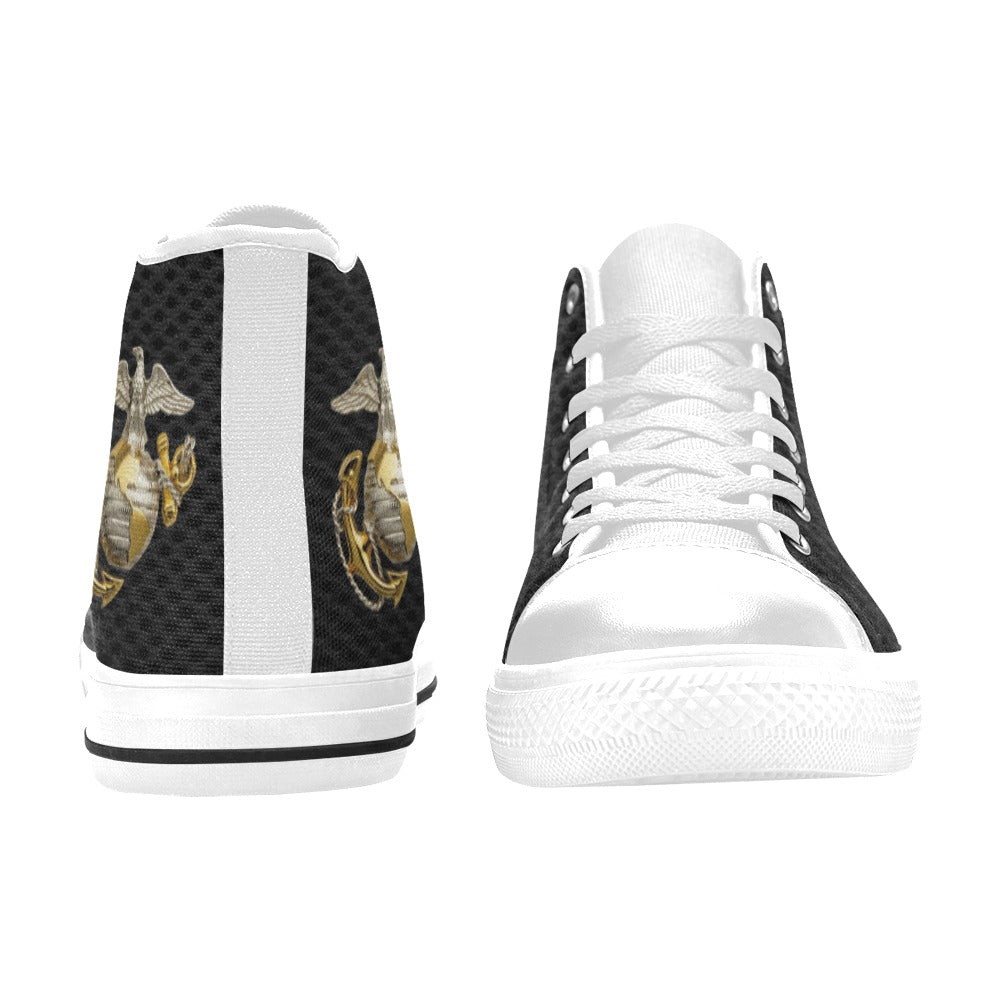 U.S. Marine Corps Black Men’s Classic High-Top Canvas Shoes  Lace-Up Round Toe Metal Eyelets Comes With Name And Rank Name On The Outer Quarter...
