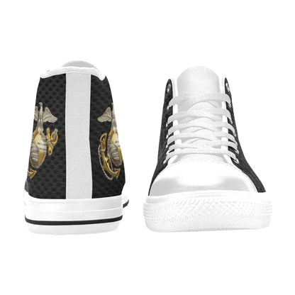 U.S. Marine Corps Black Men’s Classic High-Top Canvas Shoes  Lace-Up Round Toe Metal Eyelets Comes With Name And Rank Name On The Outer Quarter...