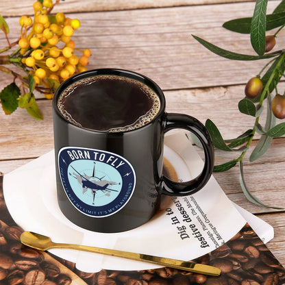 U.S. Naval Aviation BORN TO FLY Emblem On Black Ceramic Coffee Mug (Comes With Your Initials Or Rank And Name Free Of Charge On Mug!)