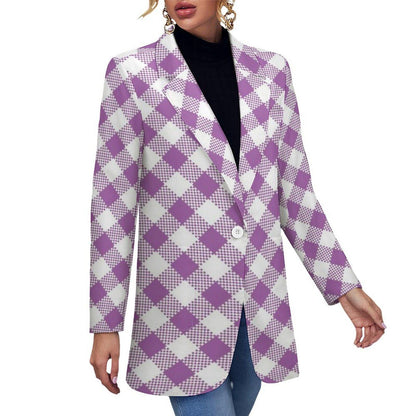 Women's Madison Ave Gorgeous White And Pink Checkered Print Blazer Jacket For Formal and Fun Summer Functions...
