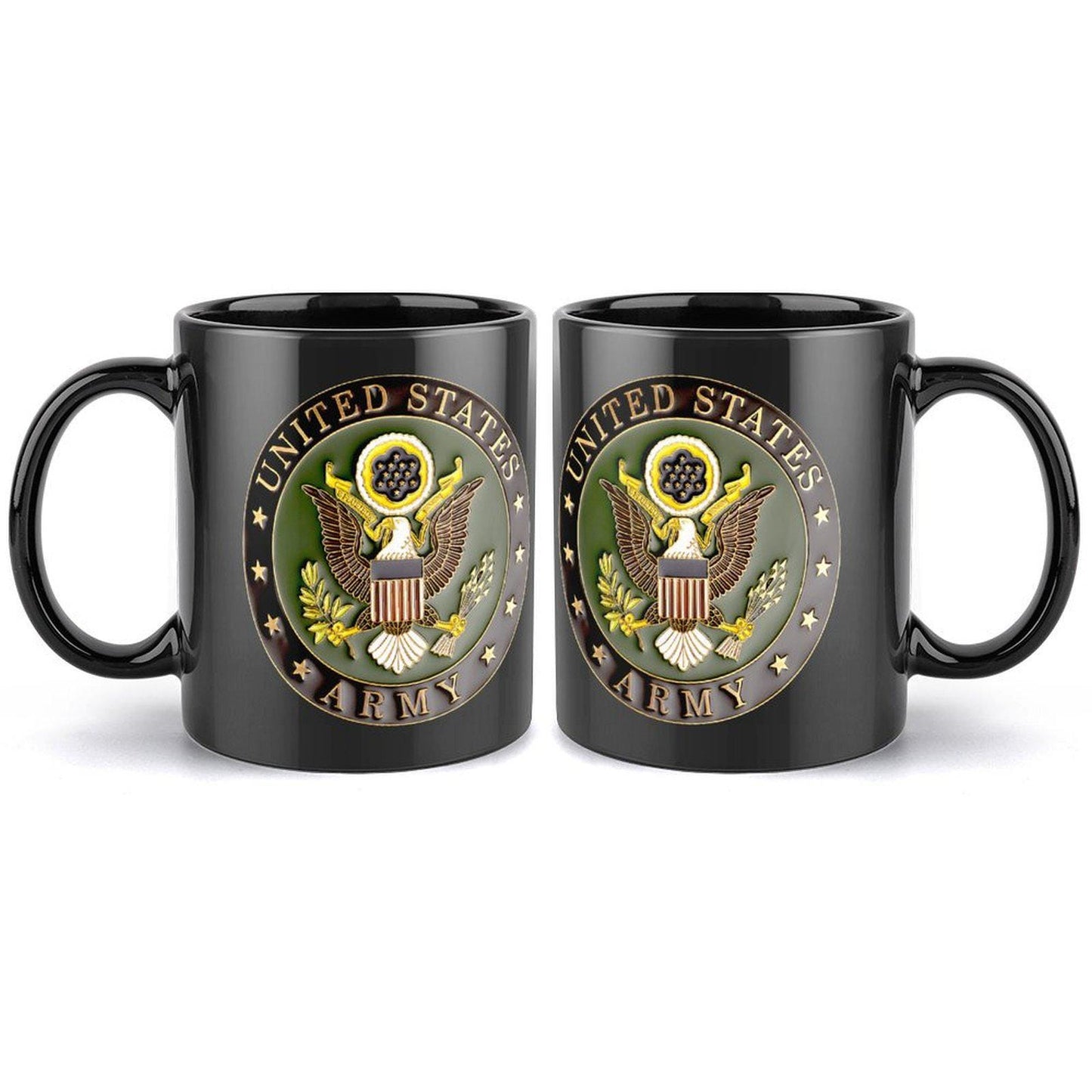 United States Army 3D Seal On Black Ceramic Coffee Mug Which Comes With Your Initials or Rank And Name At No Additional Charge...