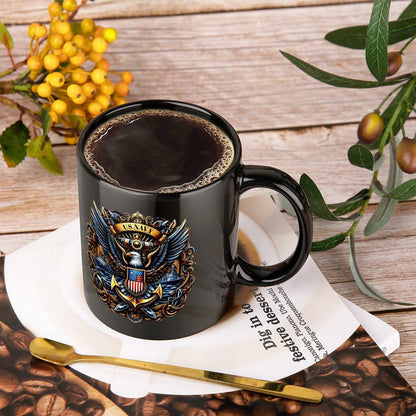 US Navy Anniversary Insignia Black Ceramic Monogram Coffee Mug...