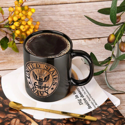 United States Navy Black & Brown Emblem Ceramic Coffee Mug (Comes With Your Initials or Rank And Name At No Additional Charge!)