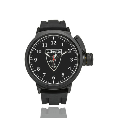 Black Large Aviator Luftwaffe Black Silver Insignia Miyota Quartz Movement Waterproof Monogram Watch Men's Sports Watch(Model 309)
