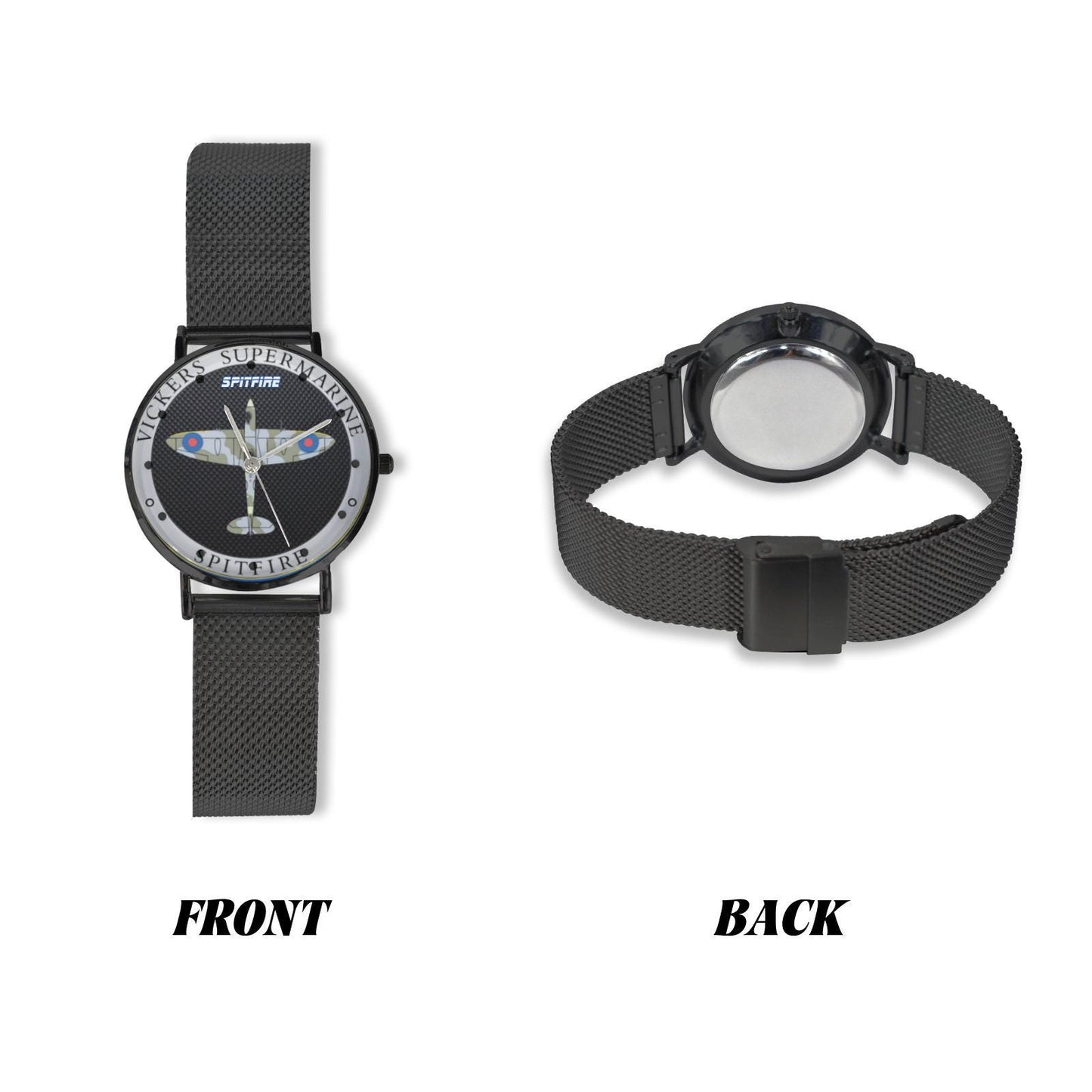 Men's Women's Vickers SuperMarine Spitfire W Black Carbon Fiber Background Waterproof Monogram Black Stainless Steel Dress Aviator Watch Come With Name Or Name And Rank On Dial...