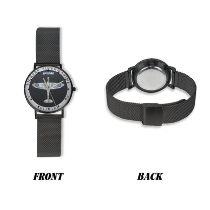 Men's Women's Vickers SuperMarine Spitfire W Black Carbon Fiber Background Waterproof Monogram Black Stainless Steel Dress Aviator Watch Come With Name Or Name And Rank On Dial...