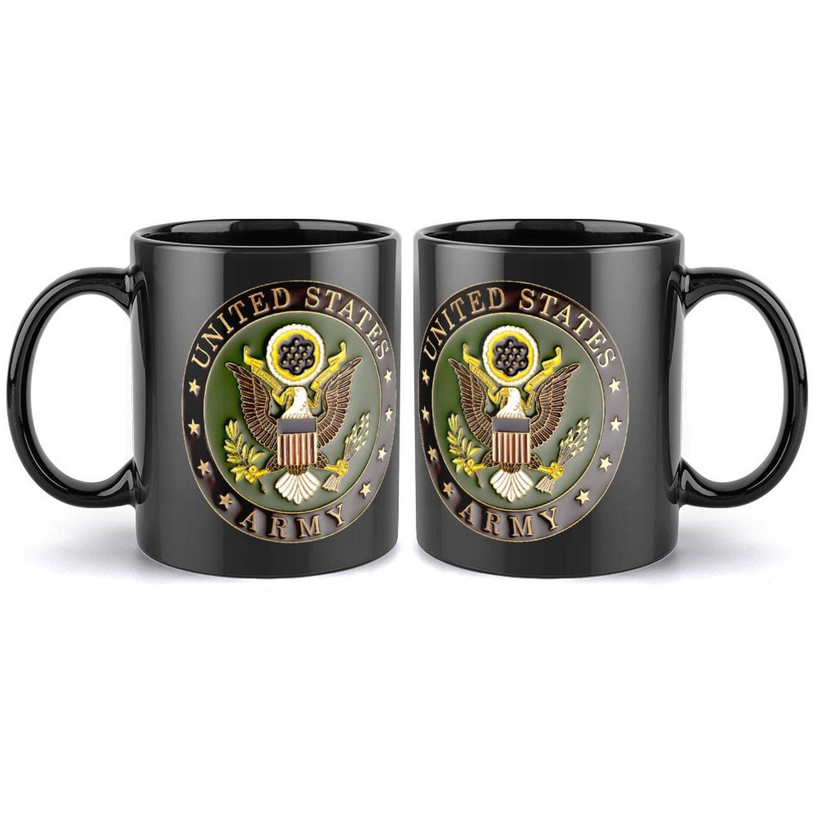Personalized US Army 3D Seal Black Ceramic Coffee Mug