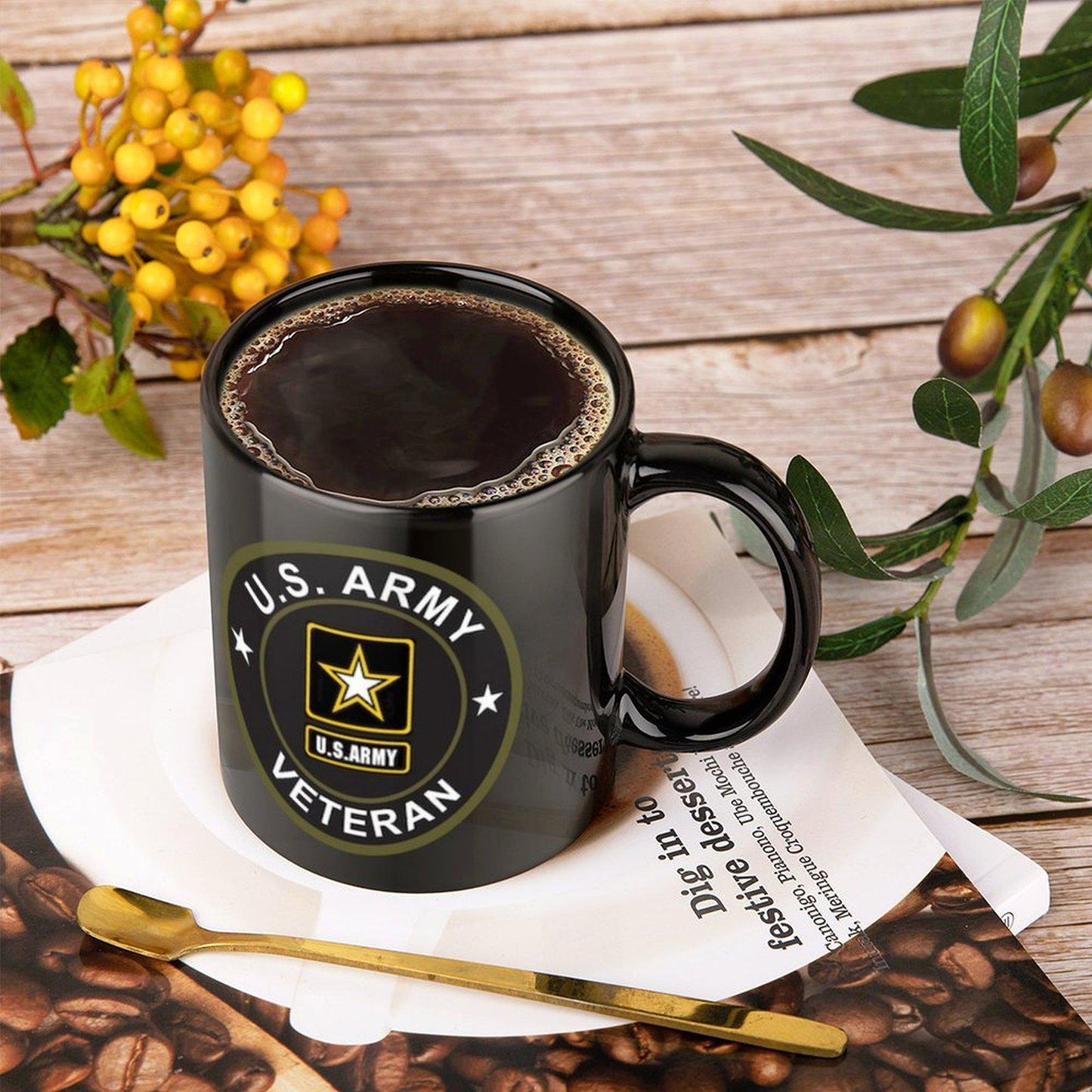 Personalized US Army Veteran Coffee Mug: Black & Green Emblem