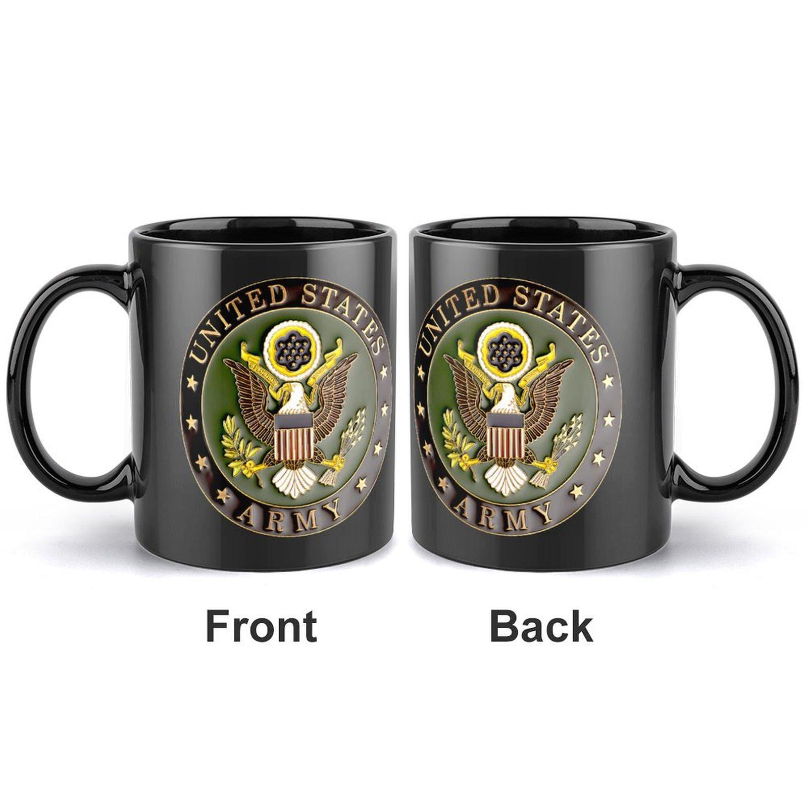 Personalized US Army 3D Seal Black Ceramic Coffee Mug