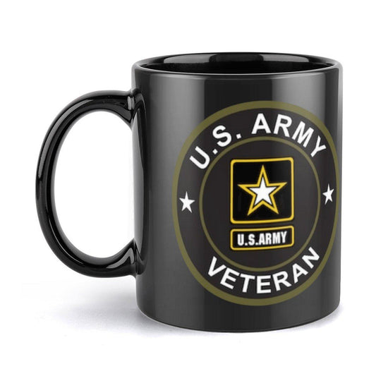 United States Army Veteran Black & Green Emblem Ceramic Coffee Mug (Comes With Your Initials or Rank And Name At No Additional Charge!)