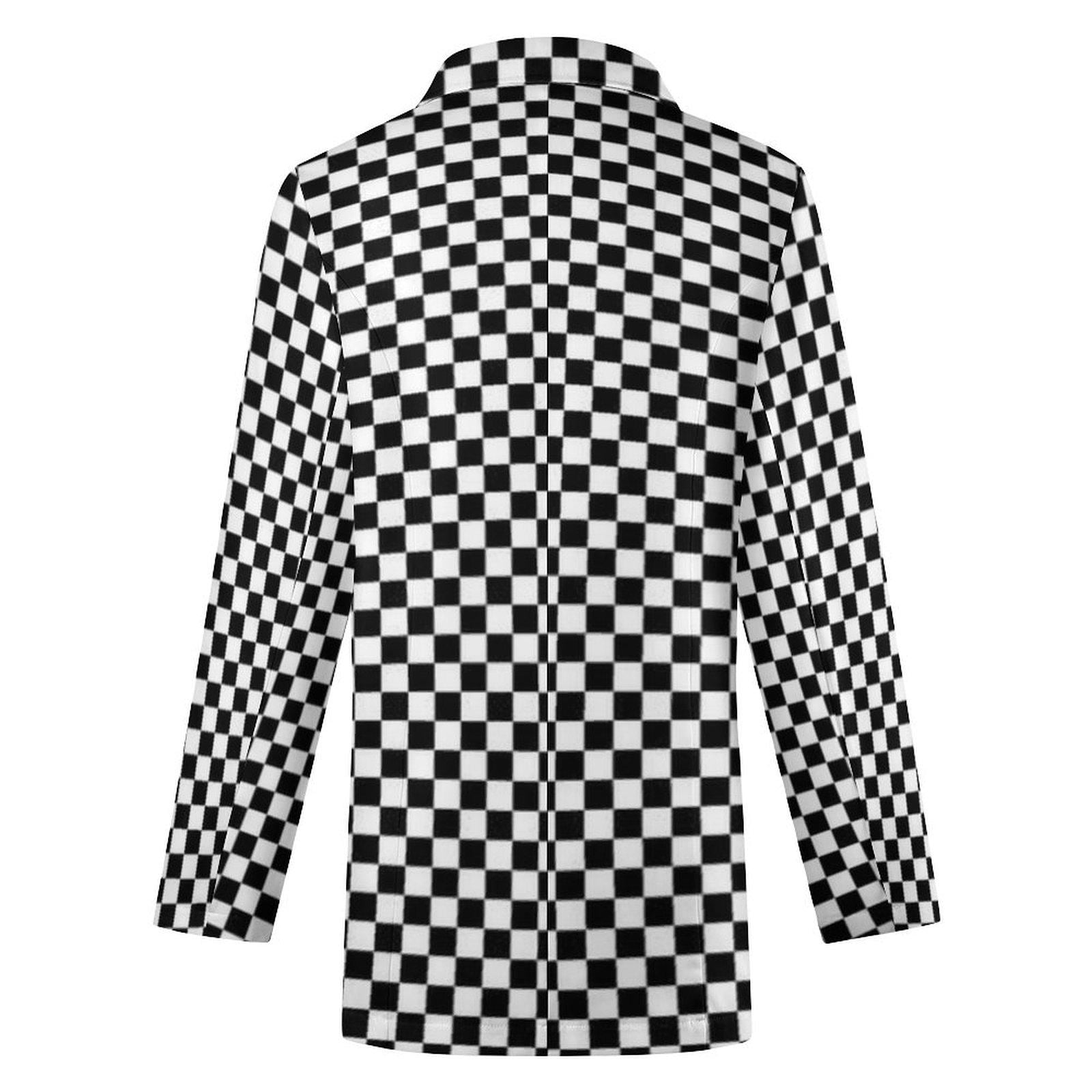 Women's Black & White Checkered Summer Fall Seasonal Casual Formal Event Work Evening Blazer Jacket...