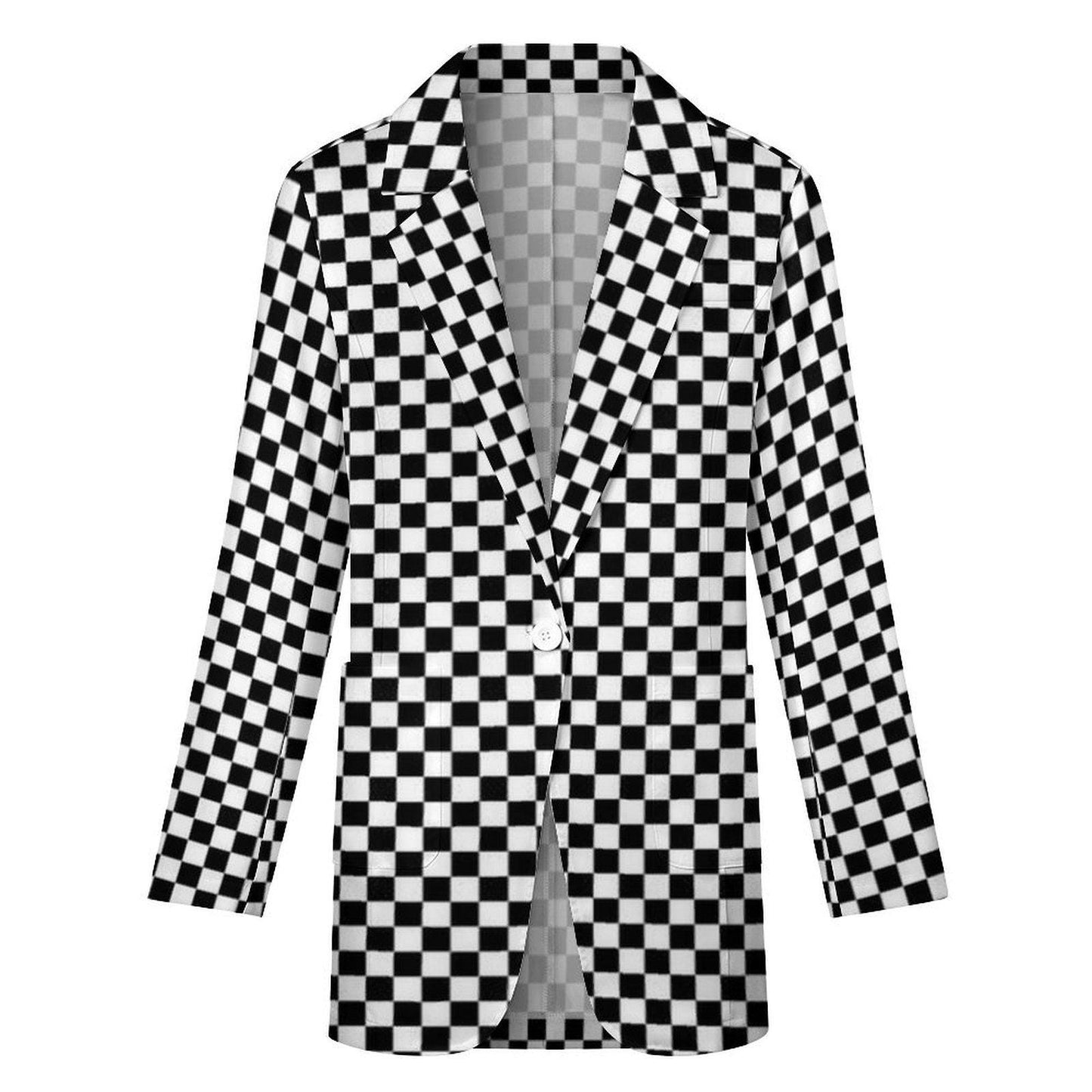 Women's Black & White Checkered Summer Fall Seasonal Casual Formal Event Work Evening Blazer Jacket...