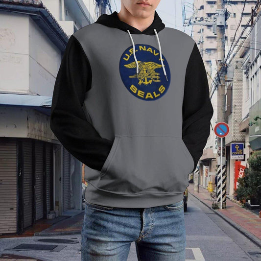 Men&#39;s Women&#39;s Double Layer Soft Loose Fitting Gray & Black Navy Seals Insignia Hoodie