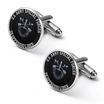 Custom Alloy Cufflinks: Black Carbon Fiber & Silver Initials