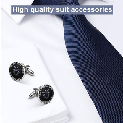 Custom Alloy Cufflinks: Black Carbon Fiber & Silver Initials