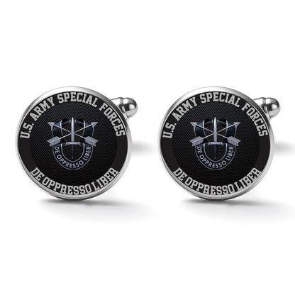 Men&#39;s Custom Made Alloy Silver W Black Carbon Fiber Background Special Forces Insignia In Black & Silver Come With Your Initials On Them....