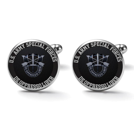 Men&#39;s Custom Made Alloy Silver W Black Carbon Fiber Background Special Forces Insignia In Black & Silver Come With Your Initials On Them....