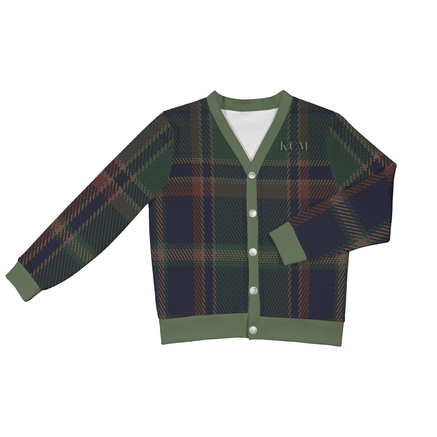 Monogram Green Plaid Cardigan - Personalized Fall Sweater