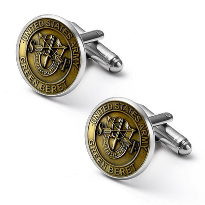 Custom Green Beret Cufflinks: Alloy Silver with Bronze Fiber