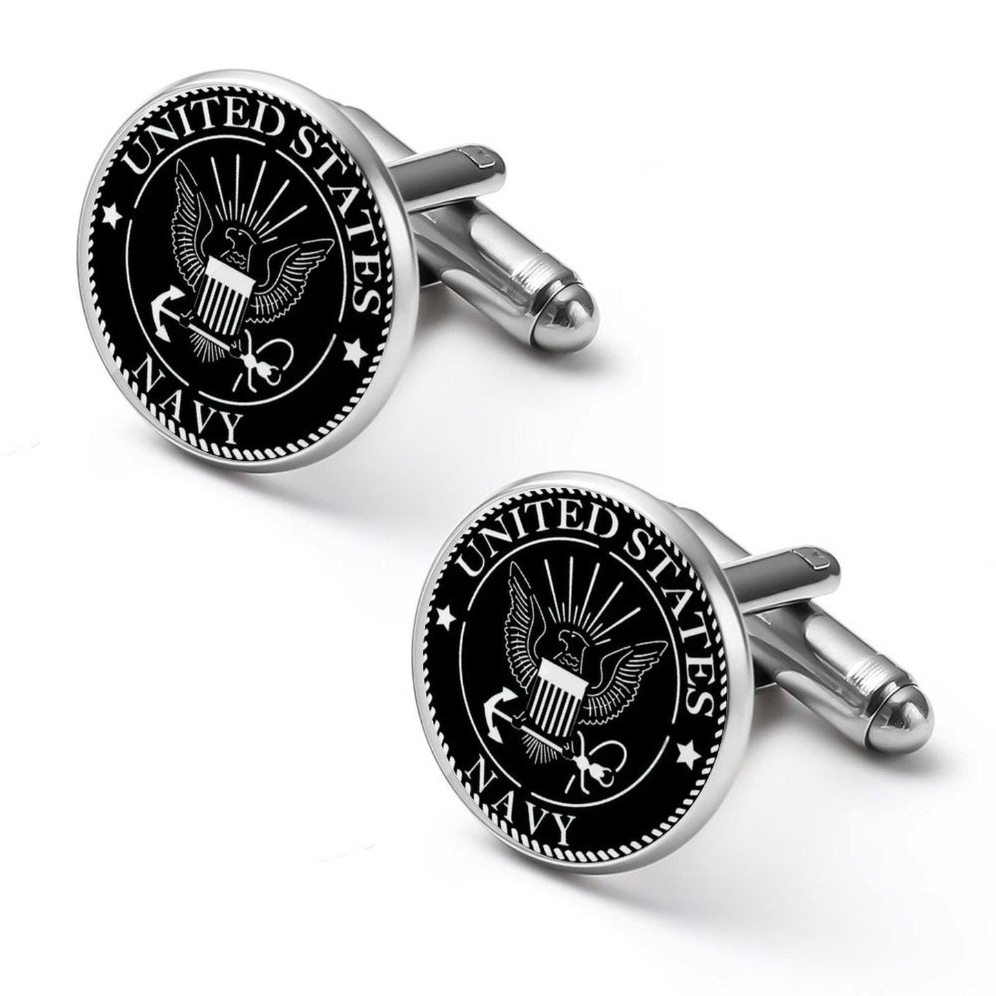 Custom U.S. Navy Cufflinks: Alloy Silver & Black Carbon Fiber