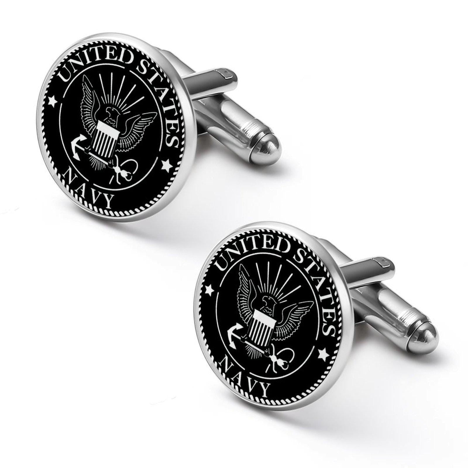 Custom U.S. Navy Cufflinks: Alloy Silver & Black Carbon Fiber