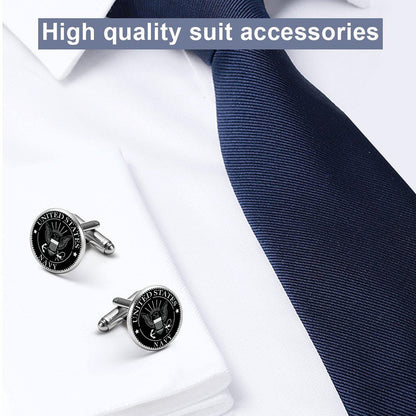 Custom U.S. Navy Cufflinks: Alloy Silver & Black Carbon Fiber