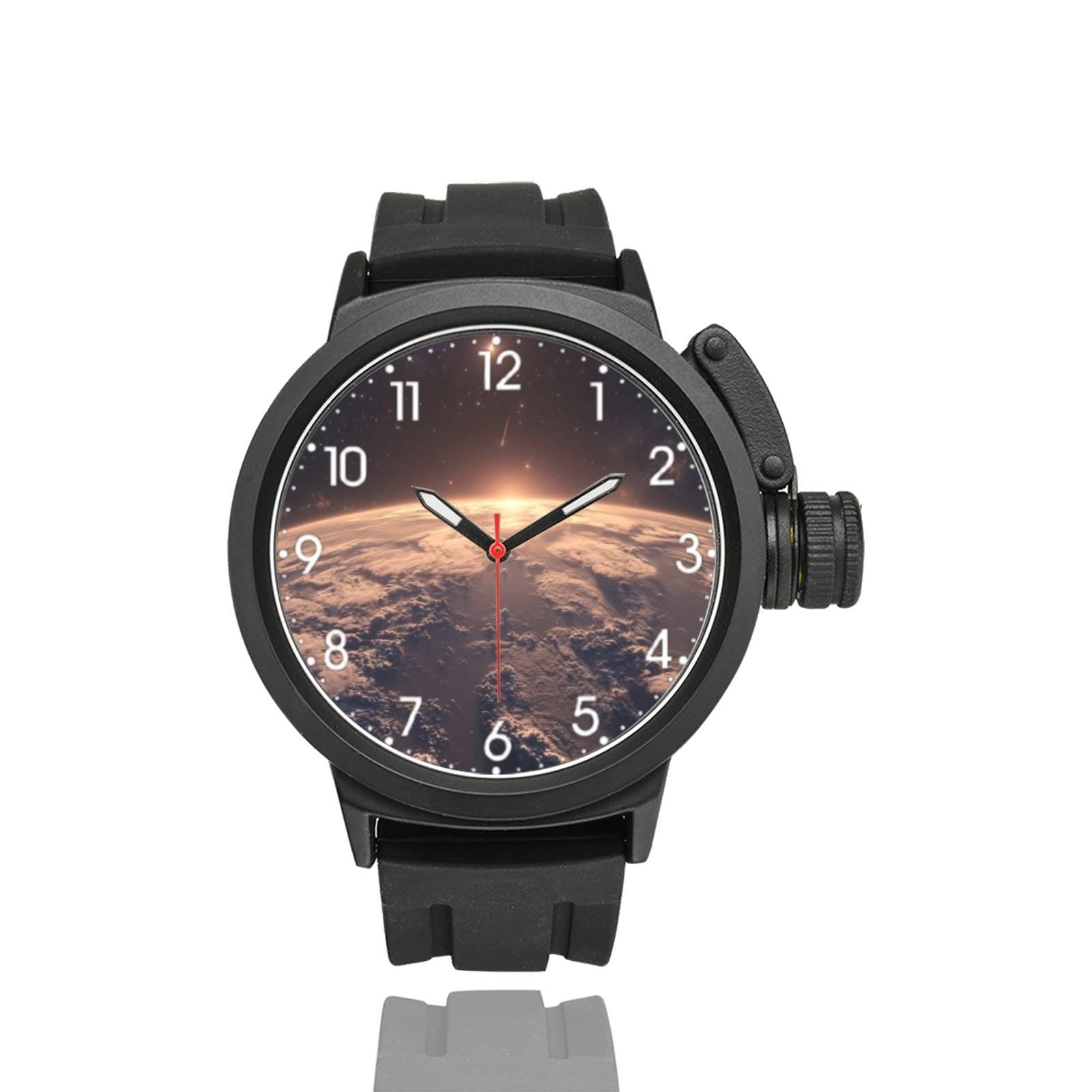 Men&#39;s Large Karman Line View Of The Earth Sunset From The Space Dial 50MM Miyota Quartz Movement Waterproof Monogram Sports Watch...