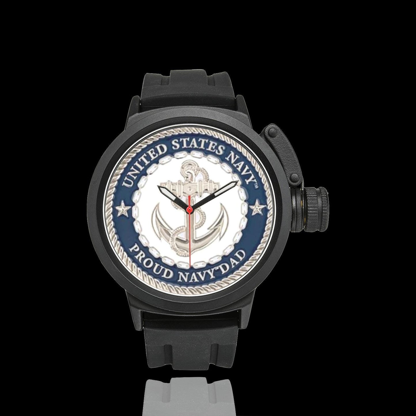 US Navy Proud Navy Dad Insignia Miyota Quartz Movement Waterproof Monogram Sports Watch. Comes With Initials Or Name On The Dial..