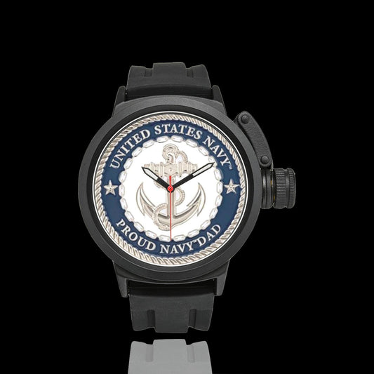 US Navy Proud Navy Dad Insignia Miyota Quartz Movement Waterproof Monogram Sports Watch. Comes With Initials Or Name On The Dial..