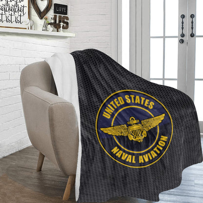 Monogrammed U.S. Naval Aviation Fleece Blanket: Soft Black Flannel, 70x80 Inch