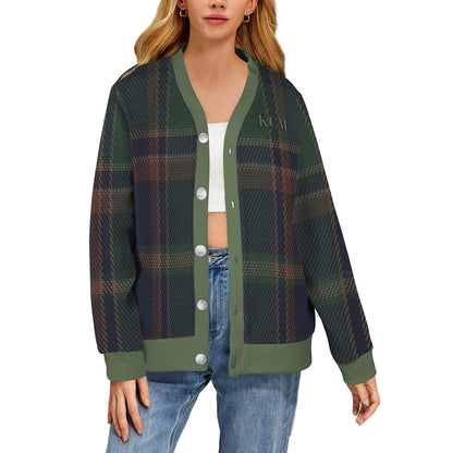 Monogram Green Plaid Cardigan - Personalized Fall Sweater