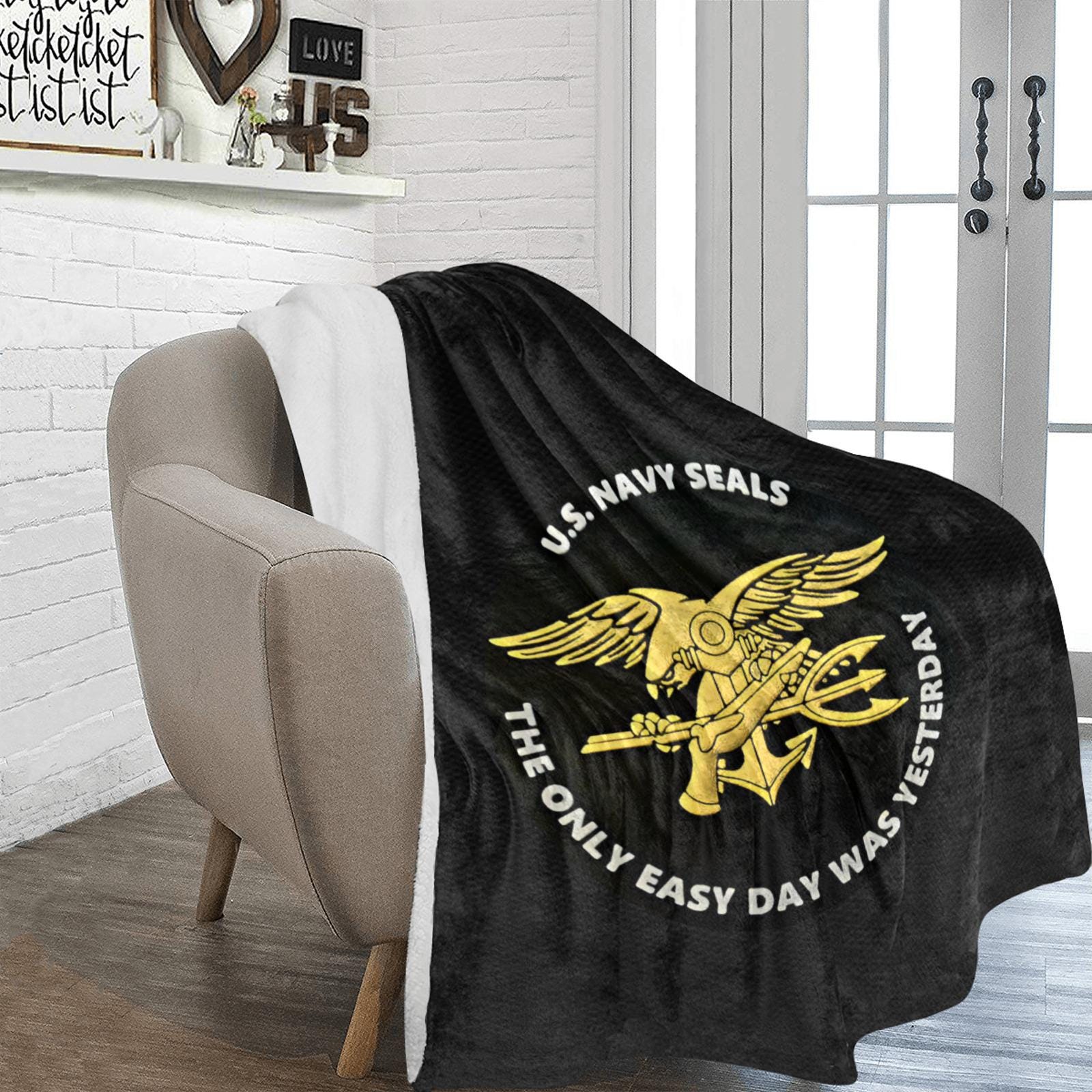 Monogram U.S. Navy Seals Black Microfleece Blanket: 70x80 Inch