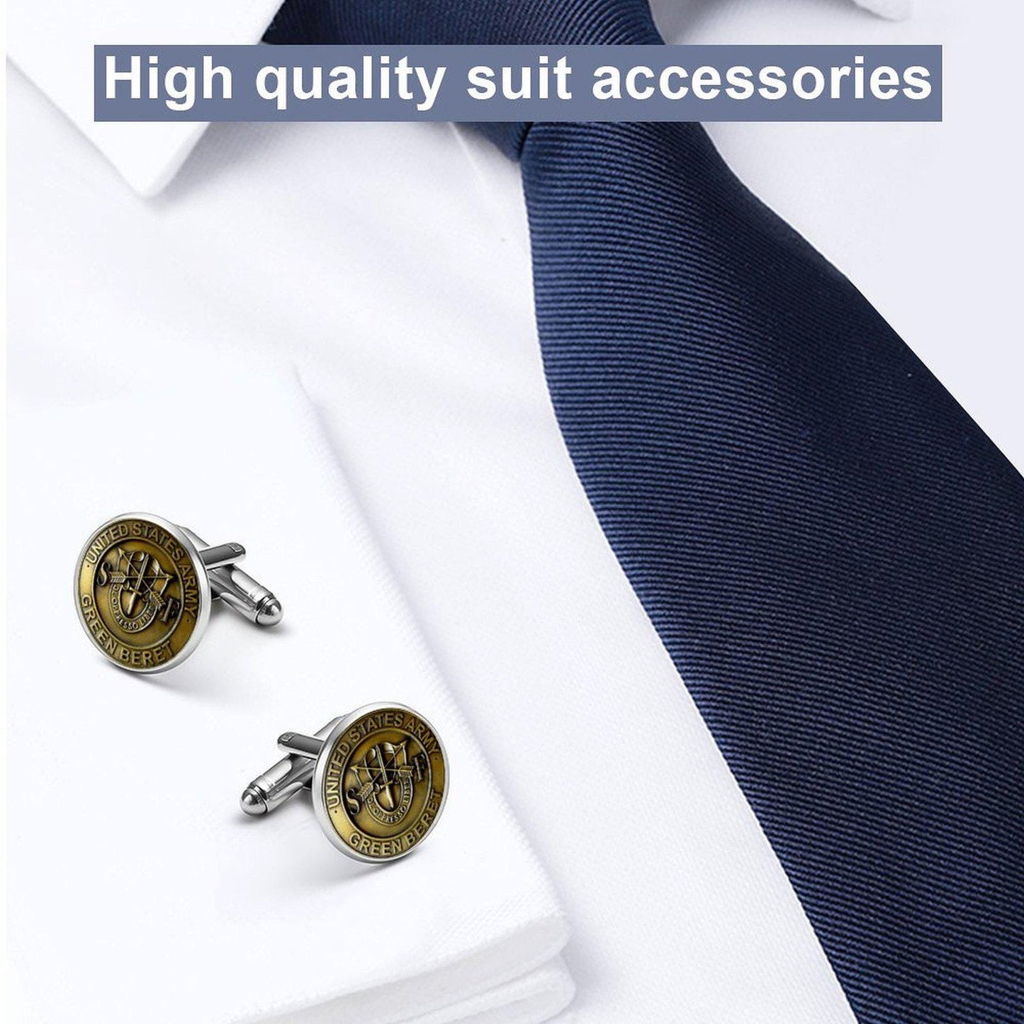 Custom Green Beret Cufflinks: Alloy Silver with Bronze Fiber