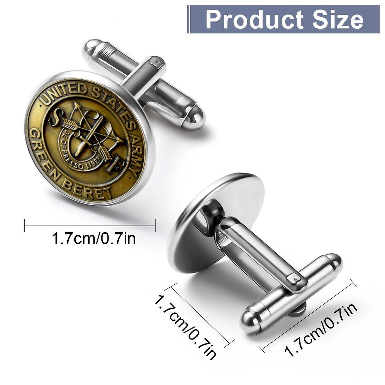 Custom Green Beret Cufflinks: Alloy Silver with Bronze Fiber