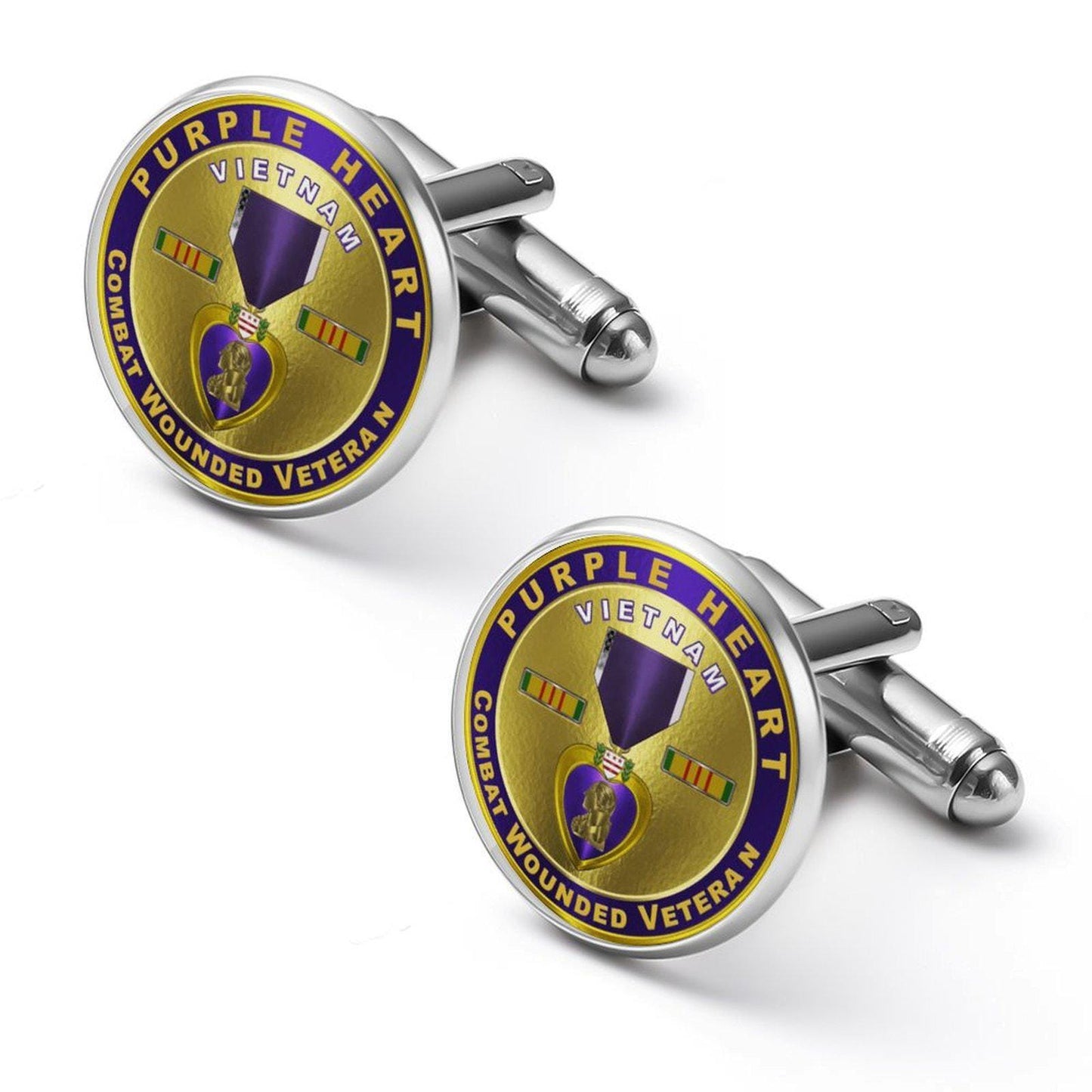 Custom Alloy Cufflinks: Purple Heart Insignia, Personalized Initials