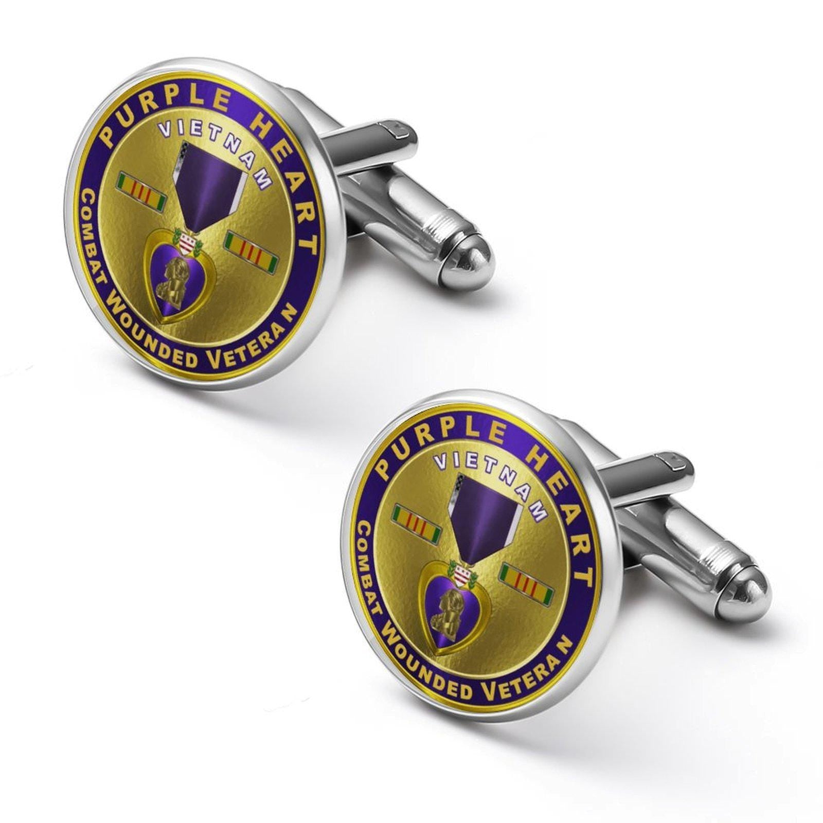 Custom Alloy Cufflinks: Purple Heart Insignia, Personalized Initials