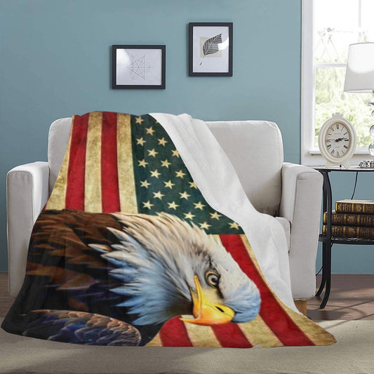 Large Microfiber Micro Fleece Flannel 70X80 Inch Soft Warm Monogram  American Flag and Eagle Blanket...