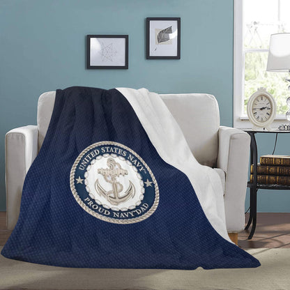 United States Navy Veteran Micro Fleece Micro Fiber 70X80 Inch Large Very Soft Deep Carbon Fiber Blue Blanket W Navy Veteran Insignia