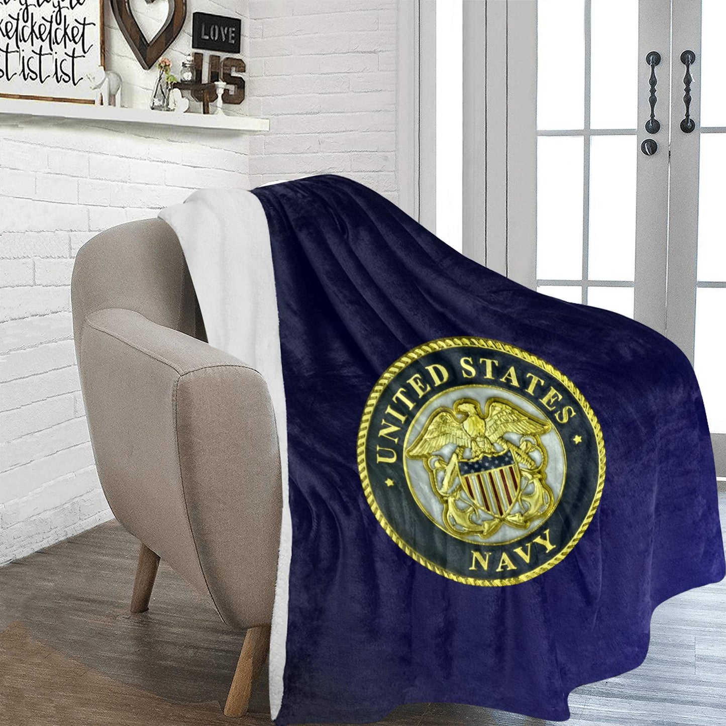 United States Navy Deep Blue 70X80 Inch Microfleece Flannel Soft Warm Monogram Logo Blanket