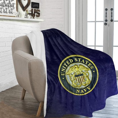 United States Navy Deep Blue 70X80 Inch Microfleece Flannel Soft Warm Monogram Logo Blanket