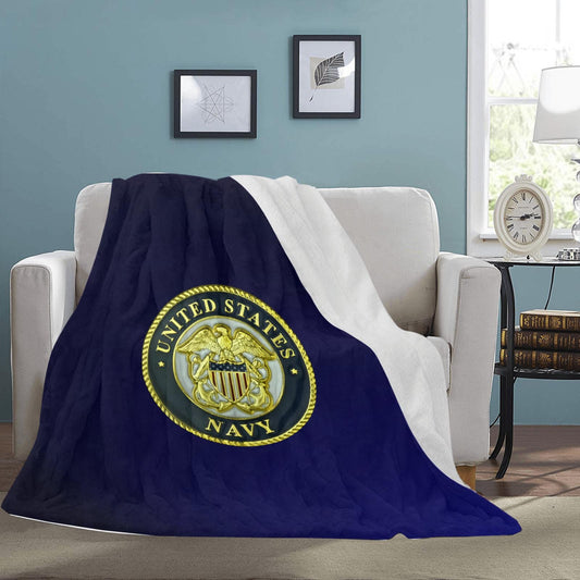 United States Navy Deep Blue 70X80 Inch Microfleece Flannel Soft Warm Monogram Logo Blanket