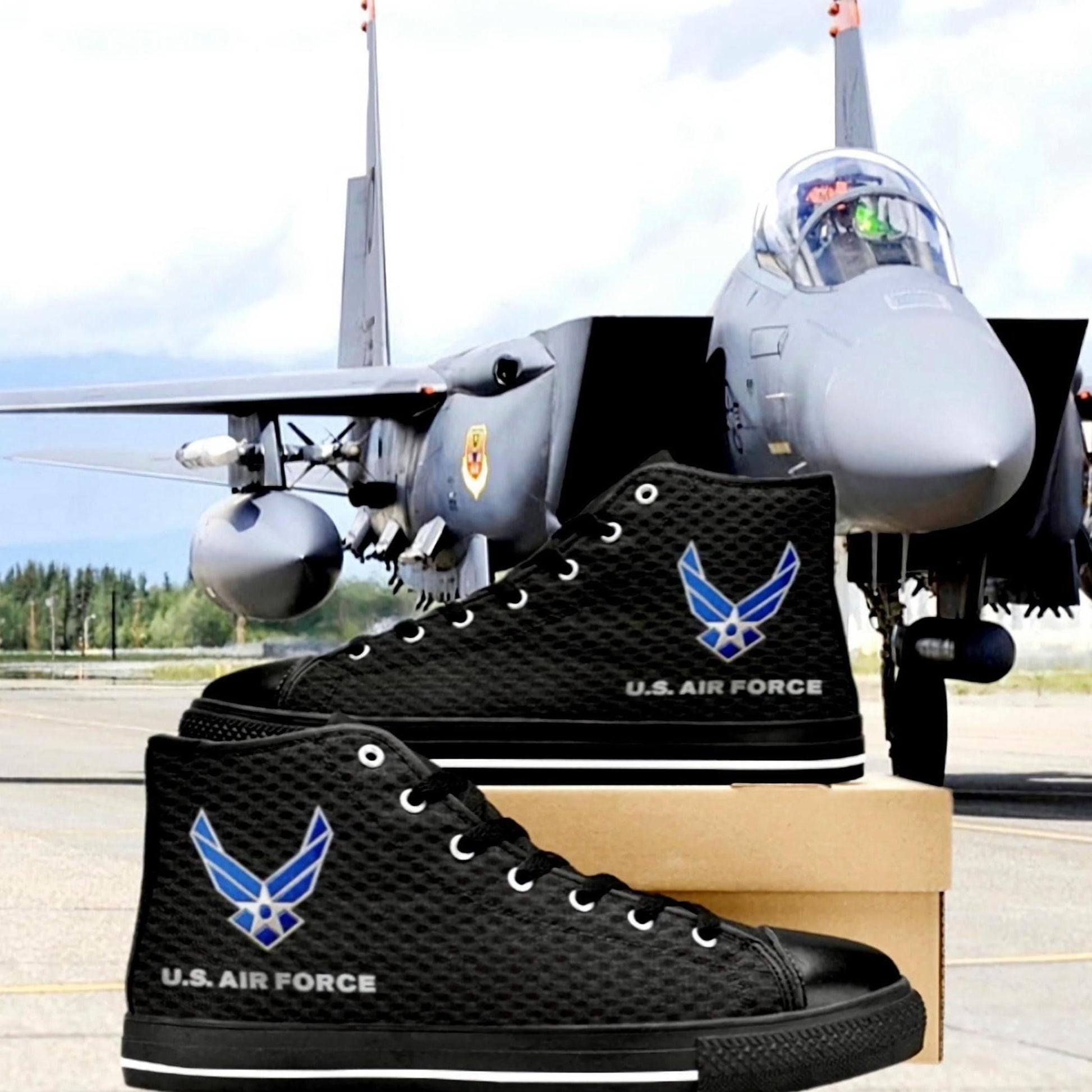 Men's USAF Canvas Hi-Tops: Black Carbon Fiber Design